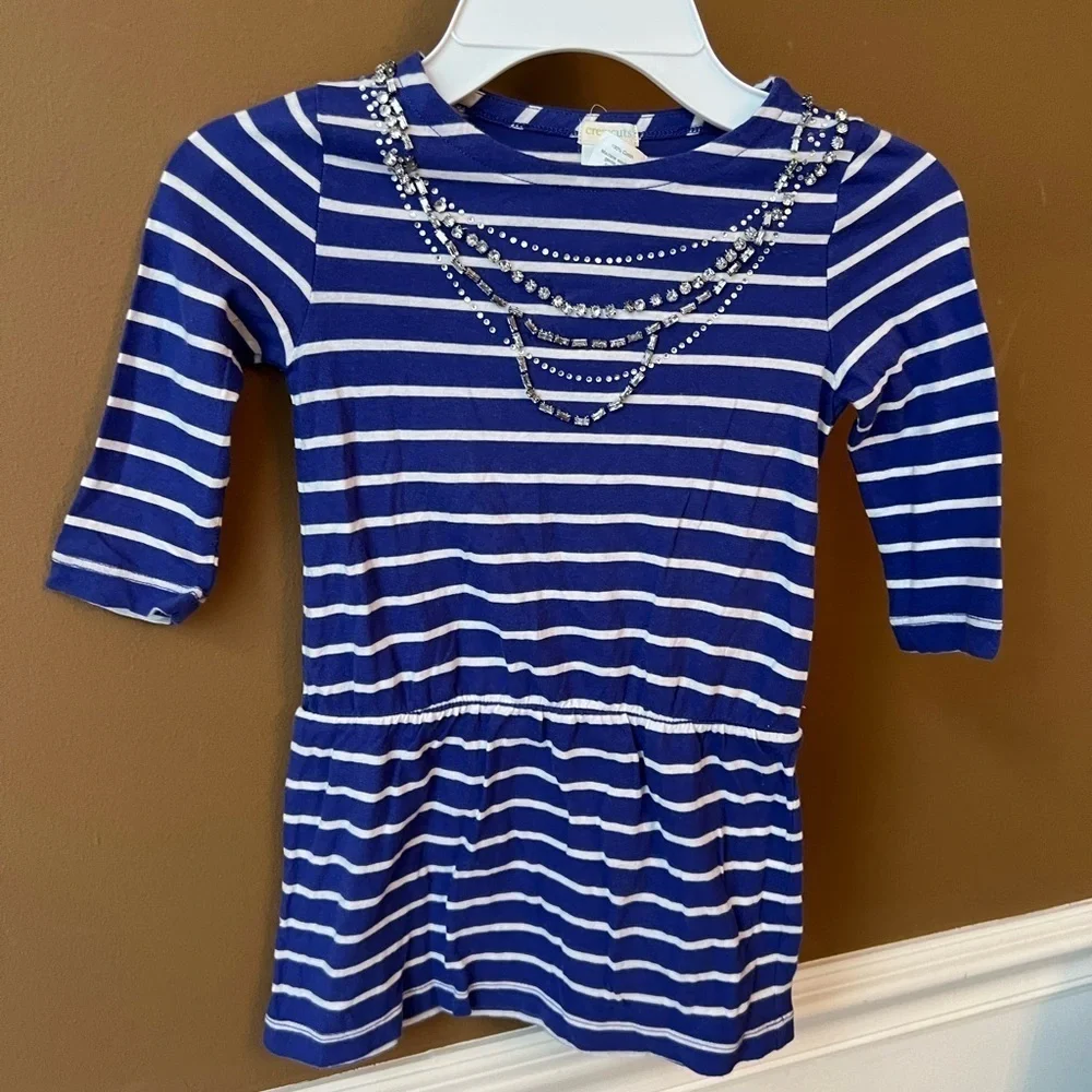 J. Crew Crewcuts Girls Navy & White Striped Rhinestone Necklace Size 4 Nautical